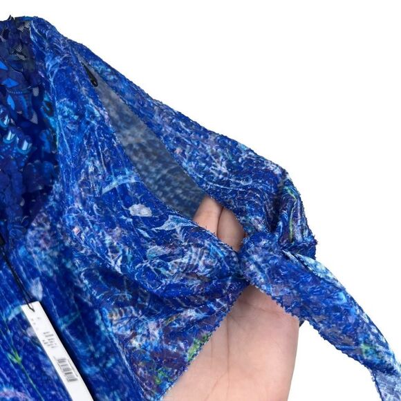 T Tahari Blue Floral Ruffled Cold Shoulder Dress NWT - Picture 8 of 16